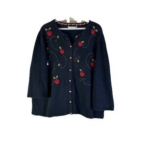 Vintage 90s School Teacher Apple Embroidered Cardigan Sweater
